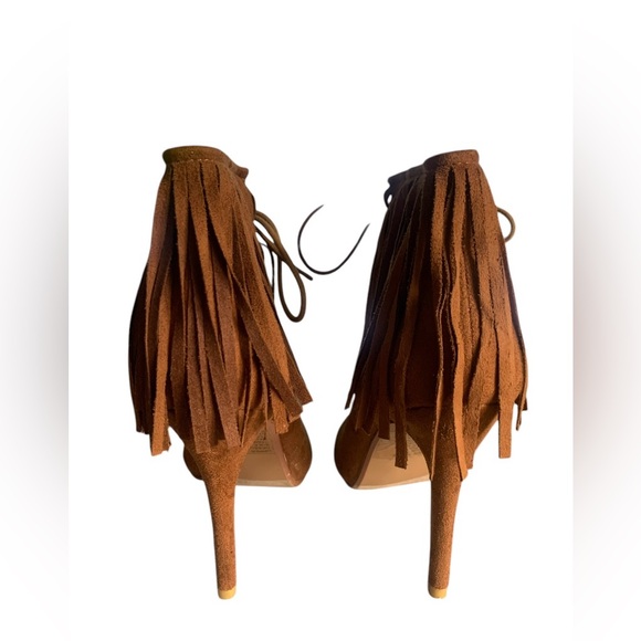 NWT Vintage 2000s Y2K Brown Suede Heels Fringe Boho Hippie Style Size 8 - Picture 8 of 10